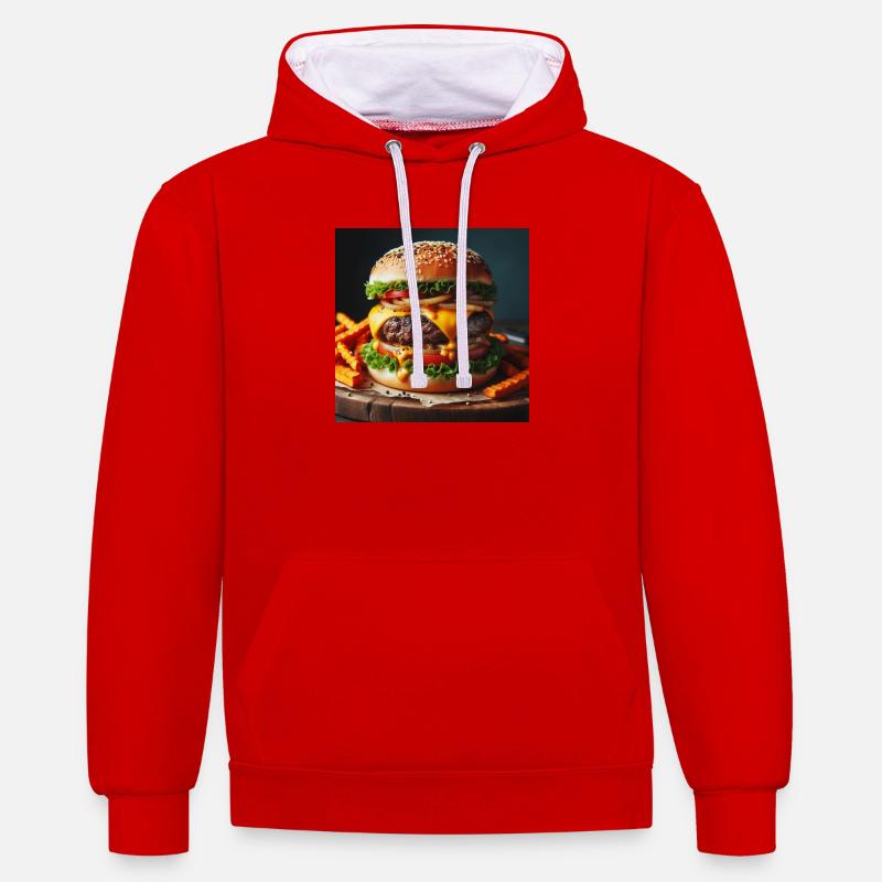 Burger complet - Sweat à capuche contrasté - rouge/blanc