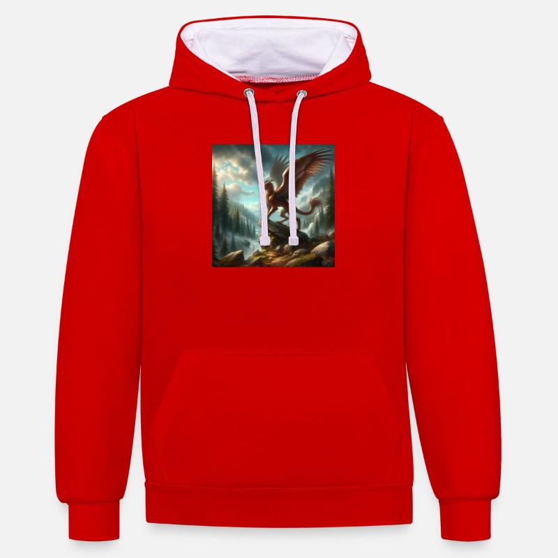 Péryton - Sweat à capuche contrasté - rouge/blanc