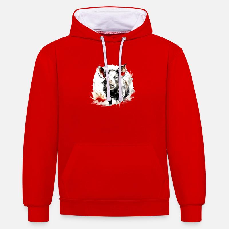 Zodiaque Chinois Cochon - Sweat à capuche contrasté - rouge/blanc