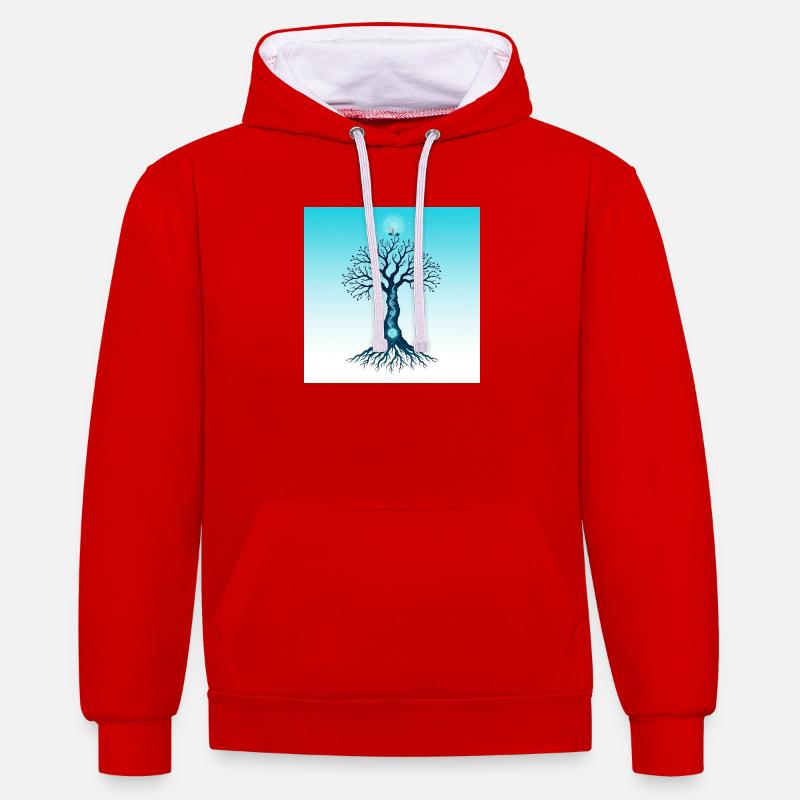 Spiritual Tree - Sweat à capuche contrasté - rouge/blanc