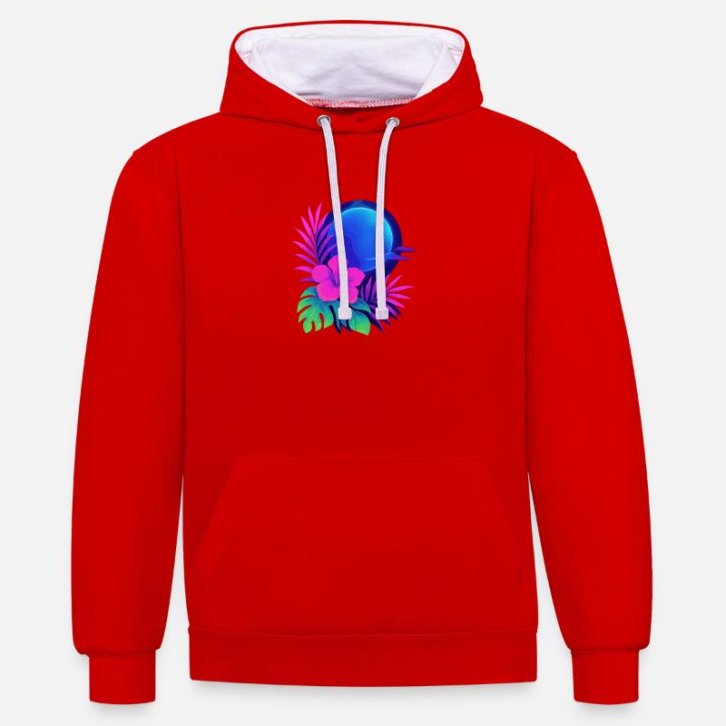 Neon Tropic Moon - Contrast hoodie - red/white