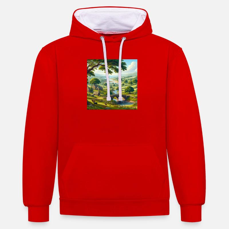 Vue éclatante sur la nature - Sweat à capuche contrasté - rouge/blanc
