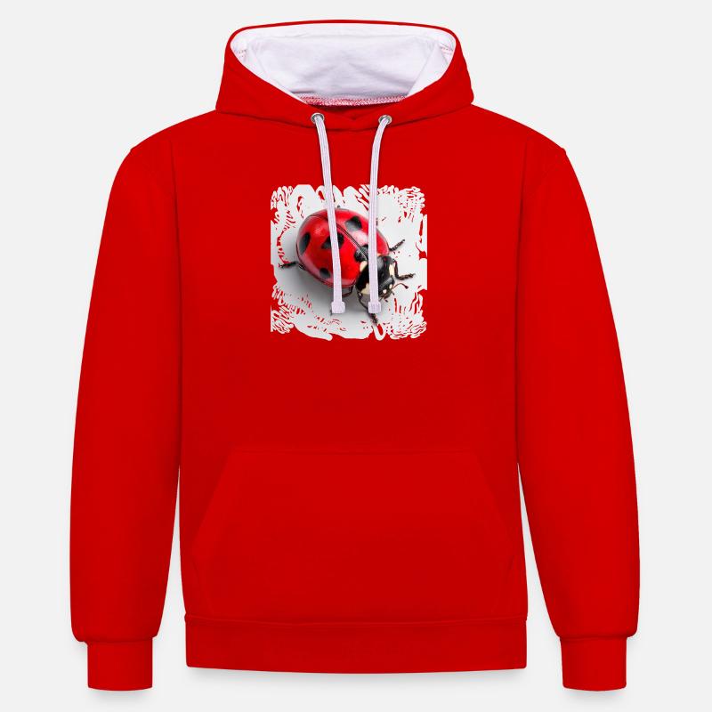 Roter Marienkäfer Muster Siebenpunkt - Kontrast-Hoodie - Rot/Weiß