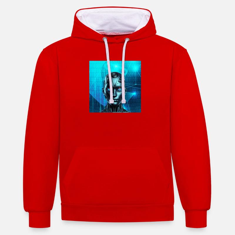 Robot Face - Sweat à capuche contrasté - rouge/blanc