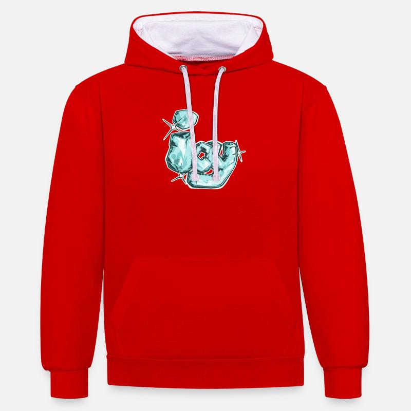 Eisig, ein gezogenes Wort - Kontrast-Hoodie - Rot/Weiß