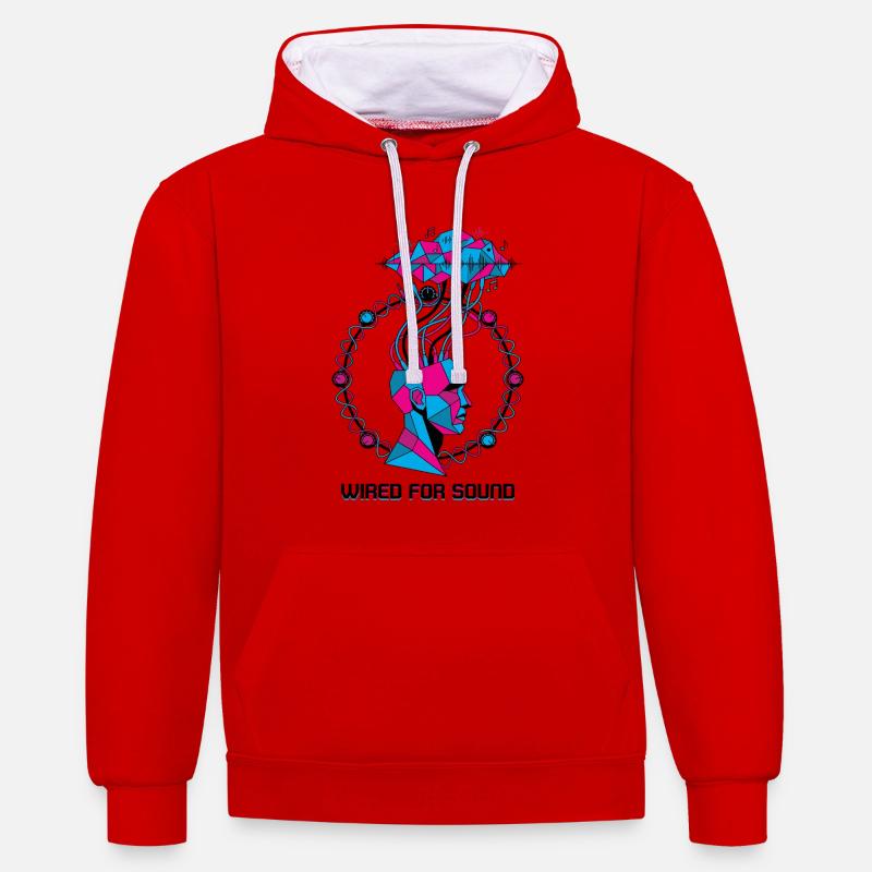 Câblé pour Sound Cyber Head - Sweat à capuche contrasté - rouge/blanc