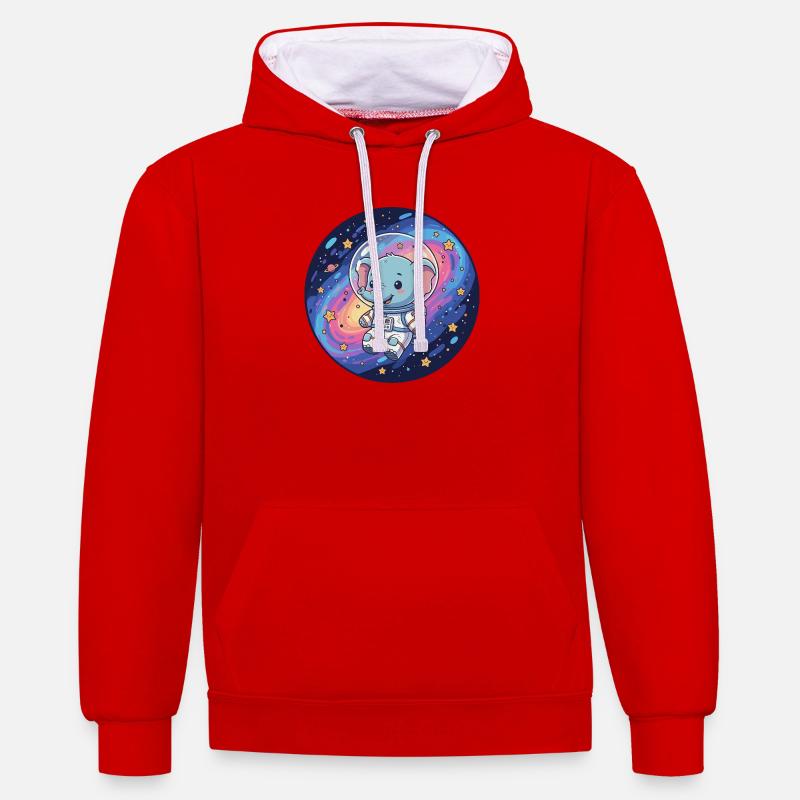 Éléphant spatial dans le casque d’astronaute - Sweat à capuche contrasté - rouge/blanc