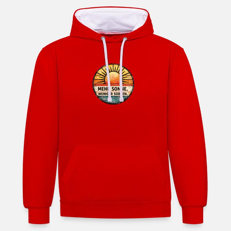 Plus de soleil, moins d’inquiétudes, rétro - Sweat à capuche contrasté - rouge/blanc