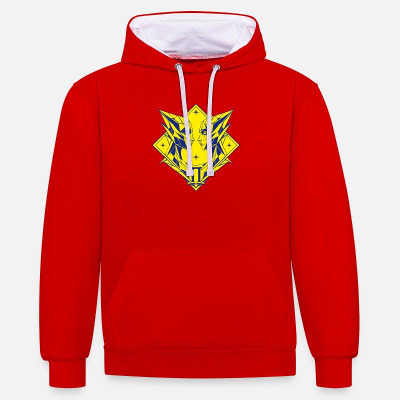 Gémeaux – Dualité et Équilibre - Sweat à capuche contrasté - rouge/blanc