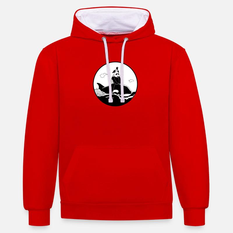 Odyssée en noir et blanc - Sweat à capuche contrasté - rouge/blanc