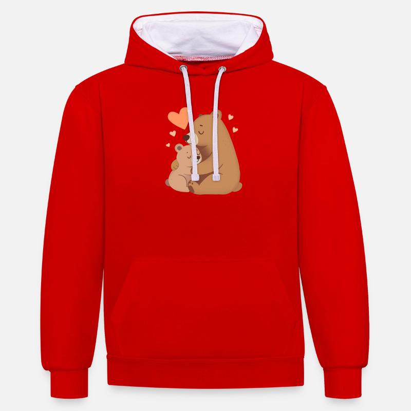 Maman Ours et Bébé Ours - Sweat à capuche contrasté - rouge/blanc