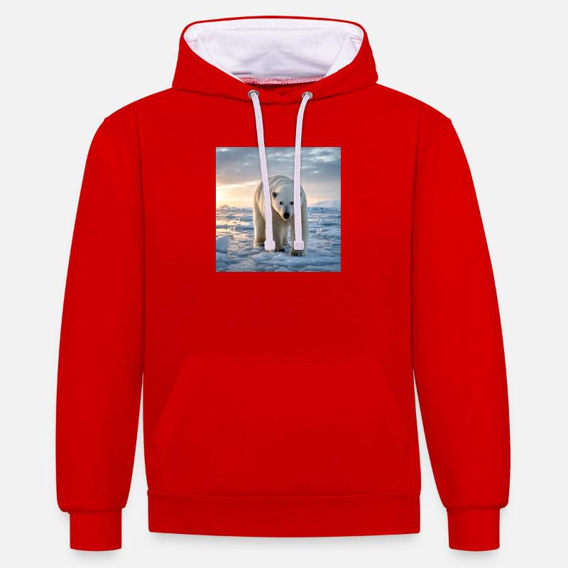 Arktischer Eisbär auf Eis - Kontrast-Hoodie - Rot/Weiß