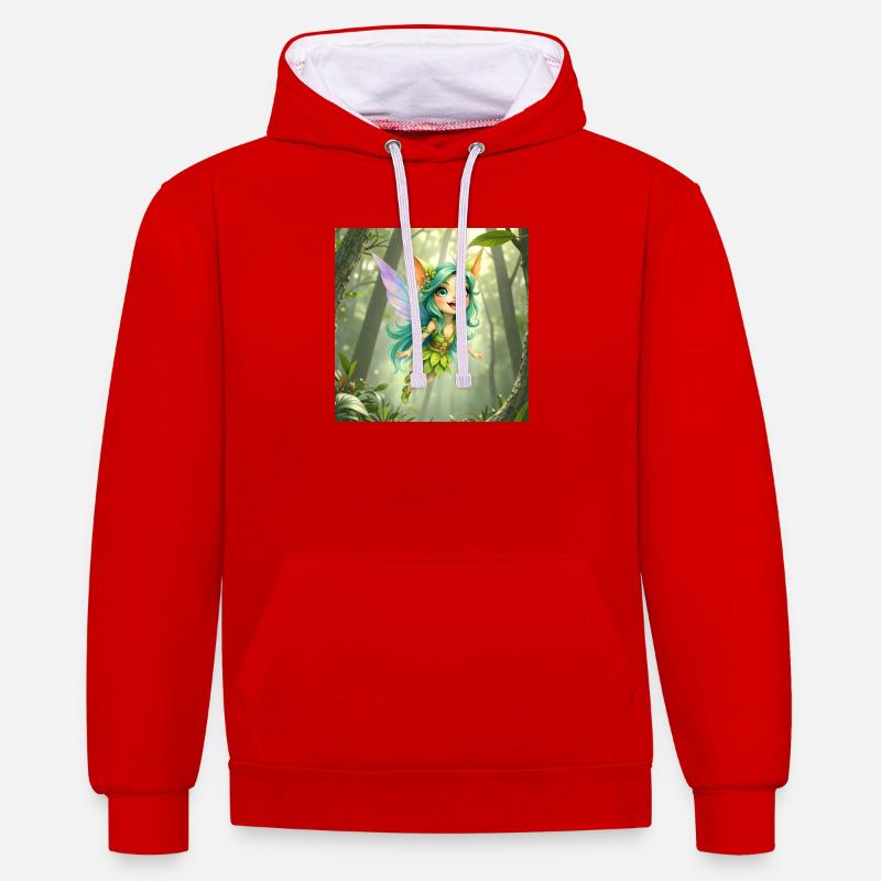 Fée de la Forêt d’Émeraude - Sweat à capuche contrasté - rouge/blanc