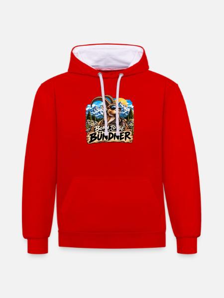 Geboren Bündner Bergheld - Kontrast-Hoodie - Rot/Weiß
