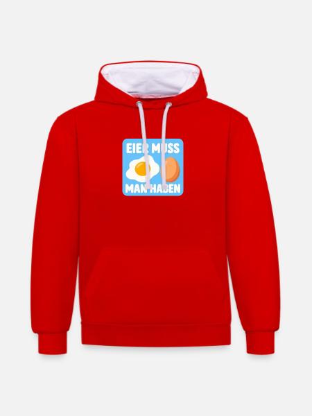 Eier muss man haben - Kontrast-Hoodie - Rot/Weiß