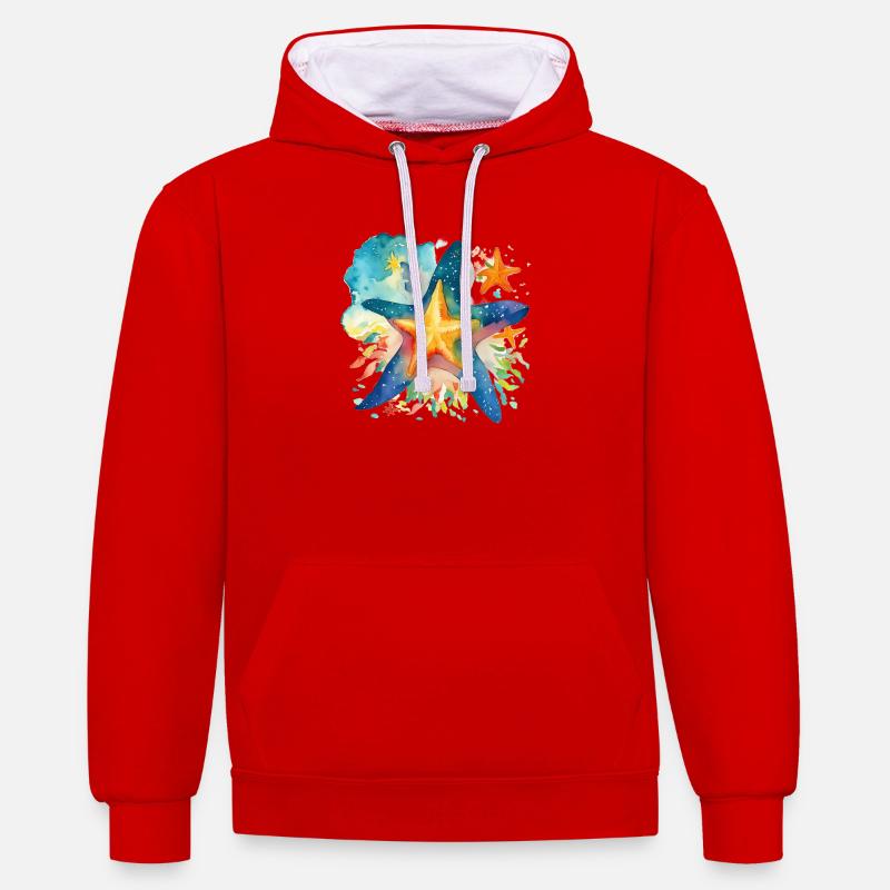 Étoile de mer - Sweat à capuche contrasté - rouge/blanc