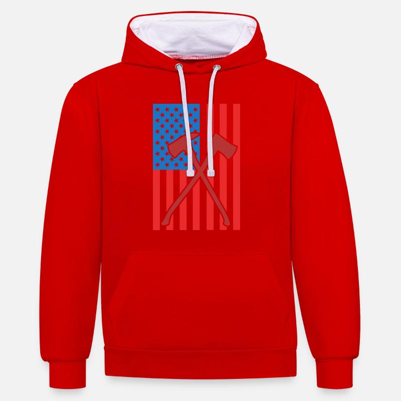 Drapeau de Fire Fighting USA - Sweat à capuche contrasté - rouge/blanc