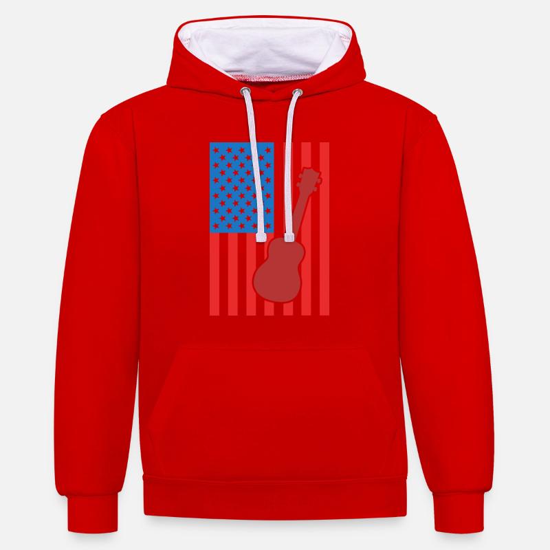 Ukulélé Drapeau des États-Unis - Sweat à capuche contrasté - rouge/blanc