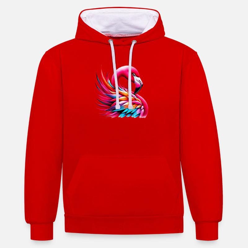 Flamant - Sweat à capuche contrasté - rouge/blanc