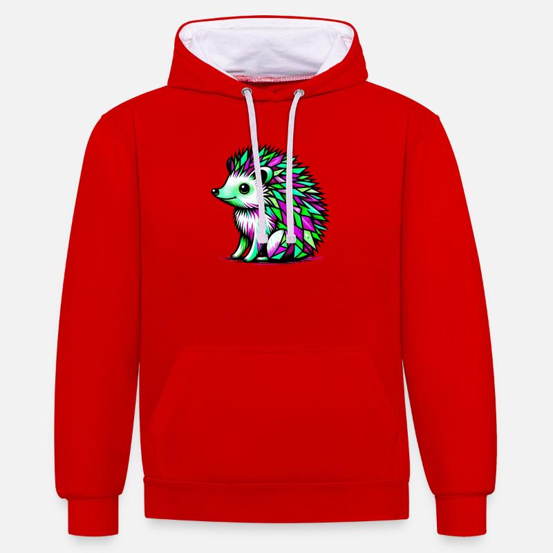Hérisson - Sweat à capuche contrasté - rouge/blanc