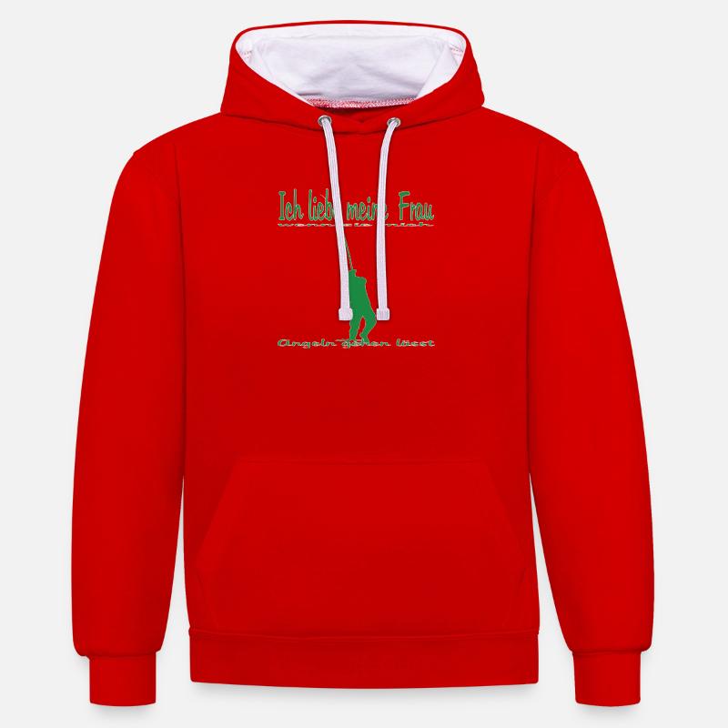 Pêcheur avec canne à pêche - Sweat à capuche contrasté - rouge/blanc