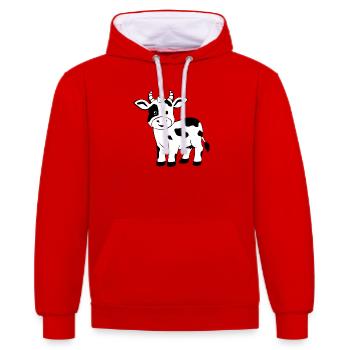 Vache Noire Fermière Cadeau Noire - Sweat à capuche contrasté - rouge/blanc - Devant - Liana (172cm) & Jaron (178cm)