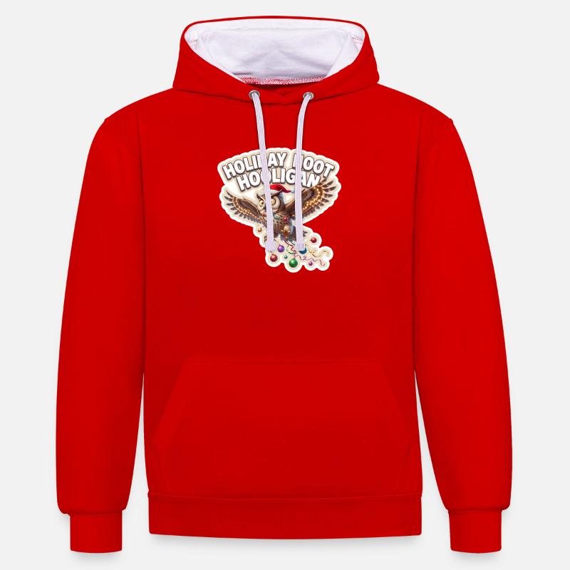 Célébration du Hibou de Noël - Sweat à capuche contrasté - rouge/blanc