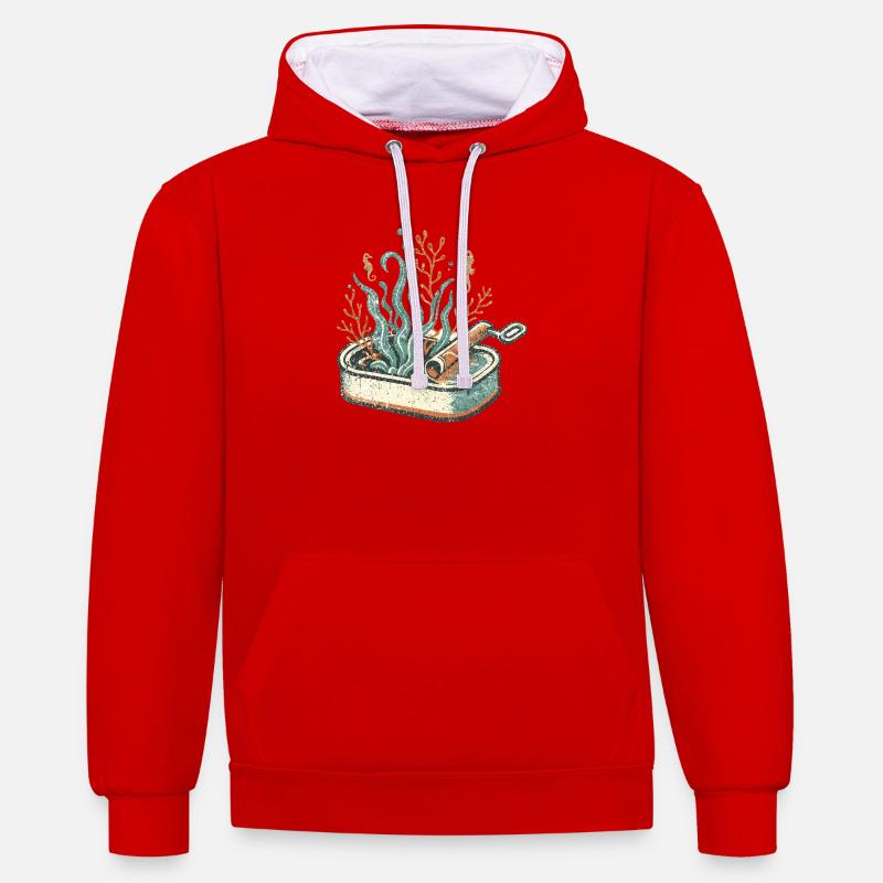 Art Pan en rouleaux d’algues - Sweat à capuche contrasté - rouge/blanc