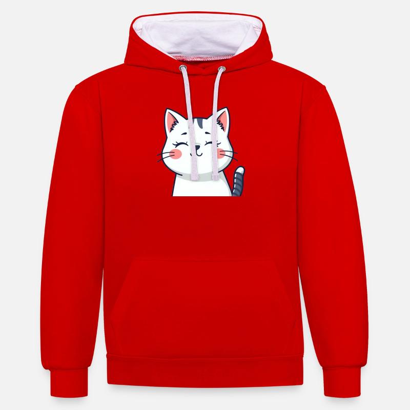 Chat Chaton Chat Chemise Cadeau - Sweat à capuche contrasté - rouge/blanc