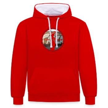 Säulenmarie Graffiti  - Kontrast-Hoodie - Rot/Weiß - Vorne - Liana (172cm) & Jaron (178cm)