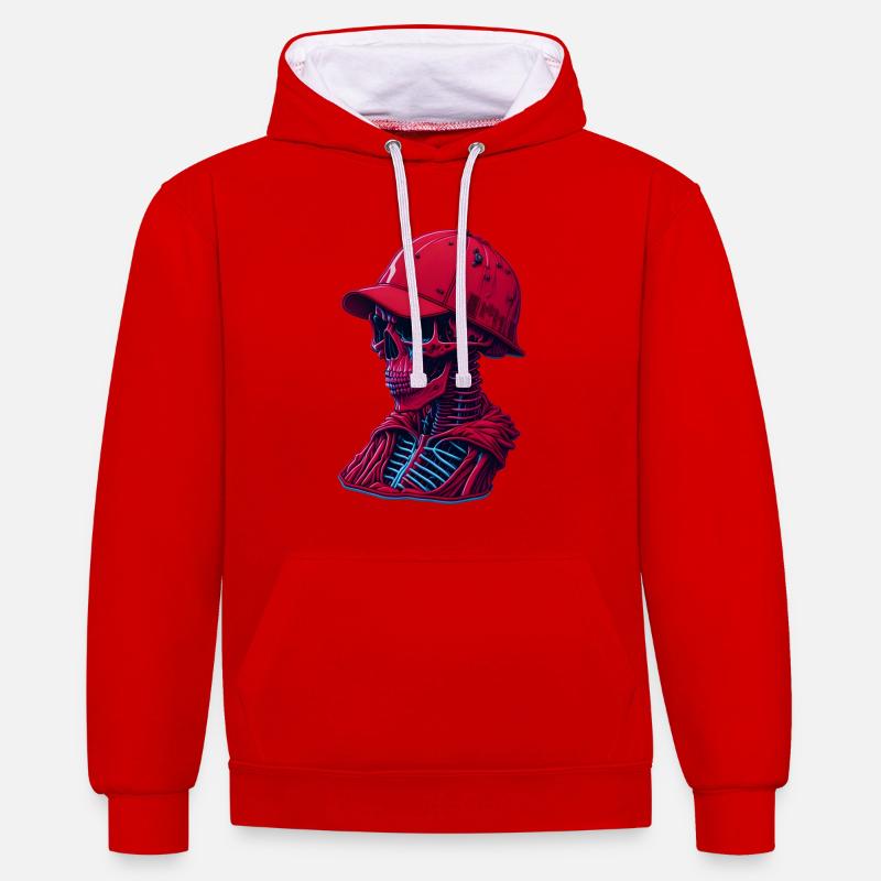 Squelette avec casquette - Sweat à capuche contrasté - rouge/blanc