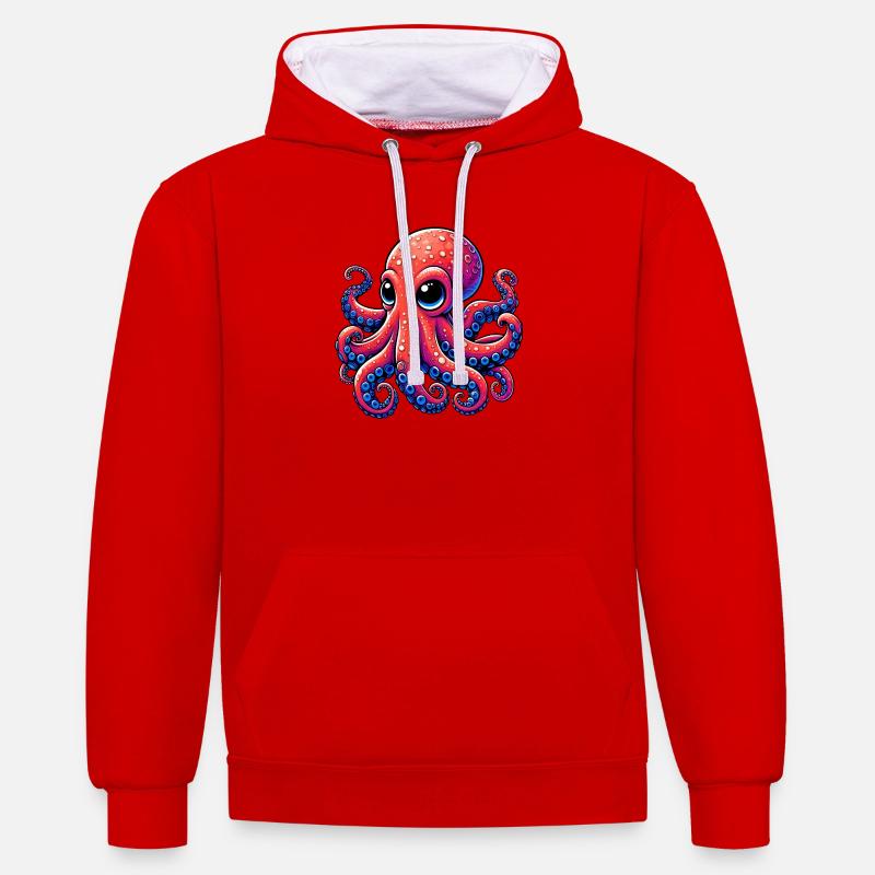 Pieuvre - Sweat à capuche contrasté - rouge/blanc