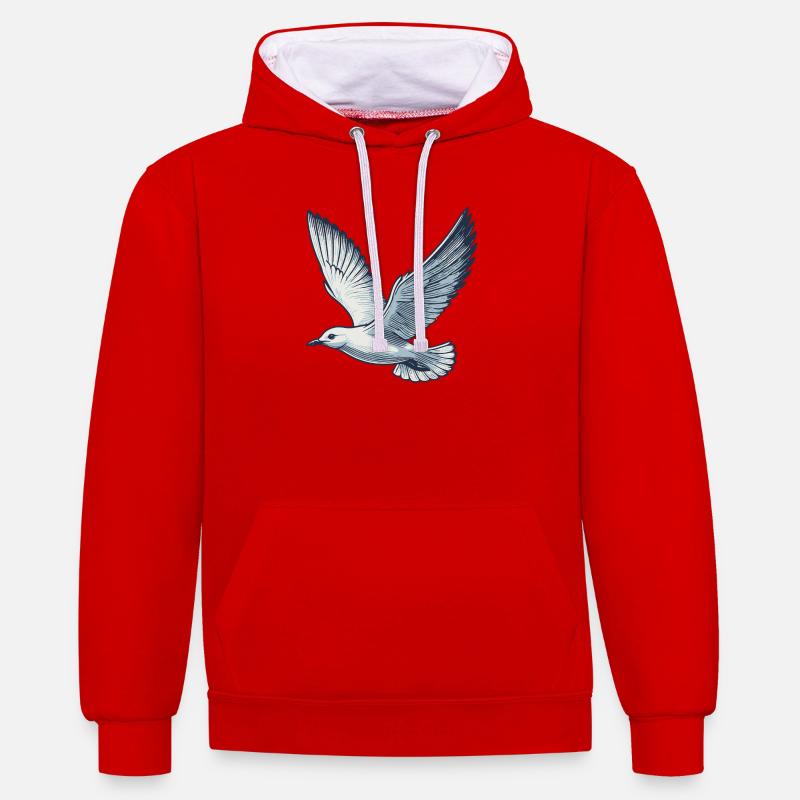 Möwe - Kontrast-Hoodie - Rot/Weiß
