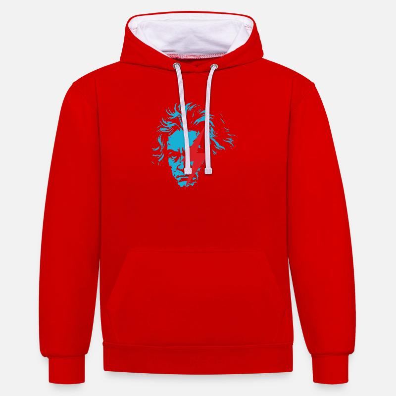 Visage bleu Beethoven avec éclair rouge - Sweat à capuche contrasté - rouge/blanc