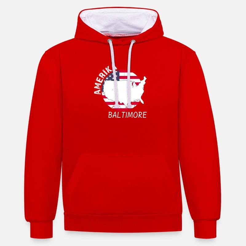 Baltimore - Sweat à capuche contrasté - rouge/blanc