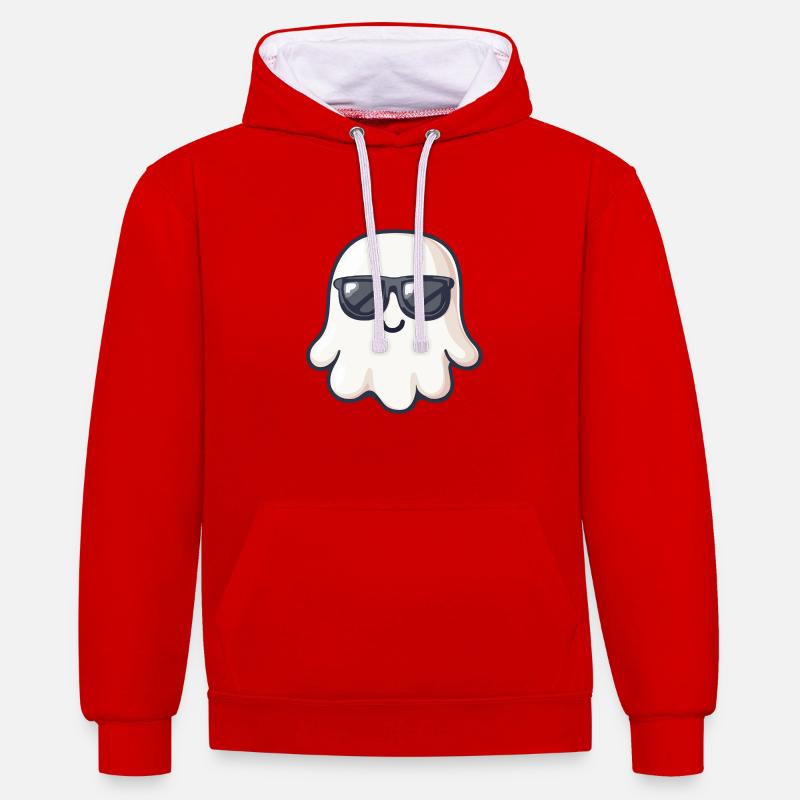 Fantôme Halloween Cool - Sweat à capuche contrasté - rouge/blanc