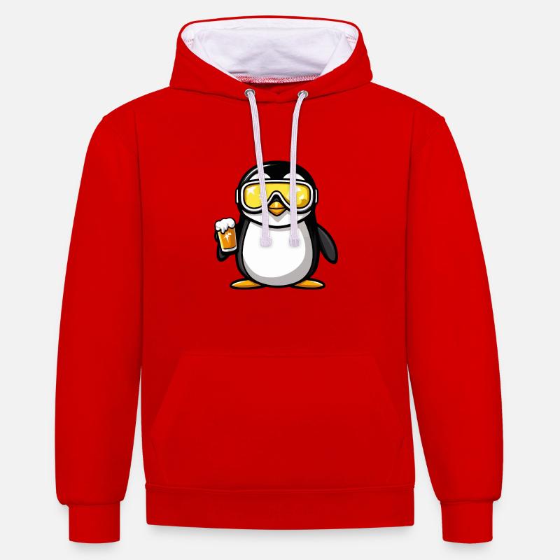 Penguin Ski Bière - Sweat à capuche contrasté - rouge/blanc