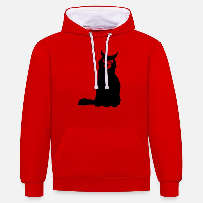 chat - Sweat à capuche contrasté - rouge/blanc
