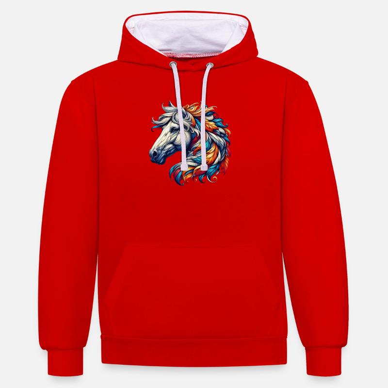 Cheval - Sweat à capuche contrasté - rouge/blanc