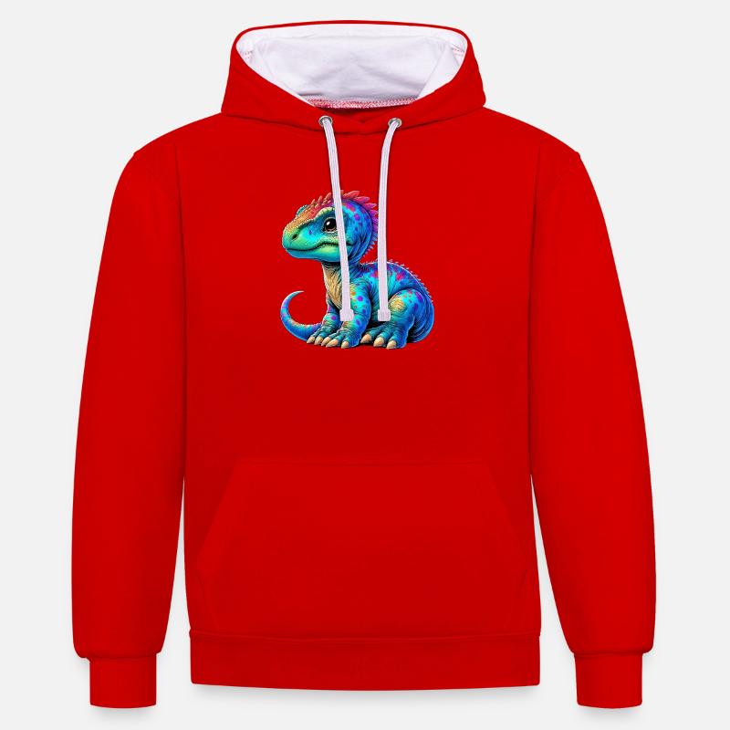 Dinosaure - Sweat à capuche contrasté - rouge/blanc