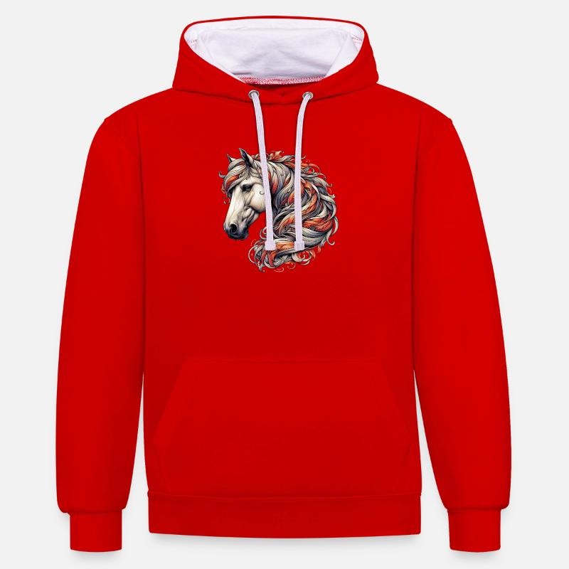 Cheval - Sweat à capuche contrasté - rouge/blanc