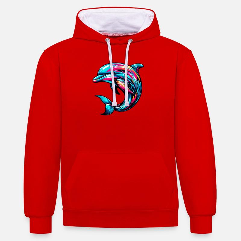Dauphin - Sweat à capuche contrasté - rouge/blanc