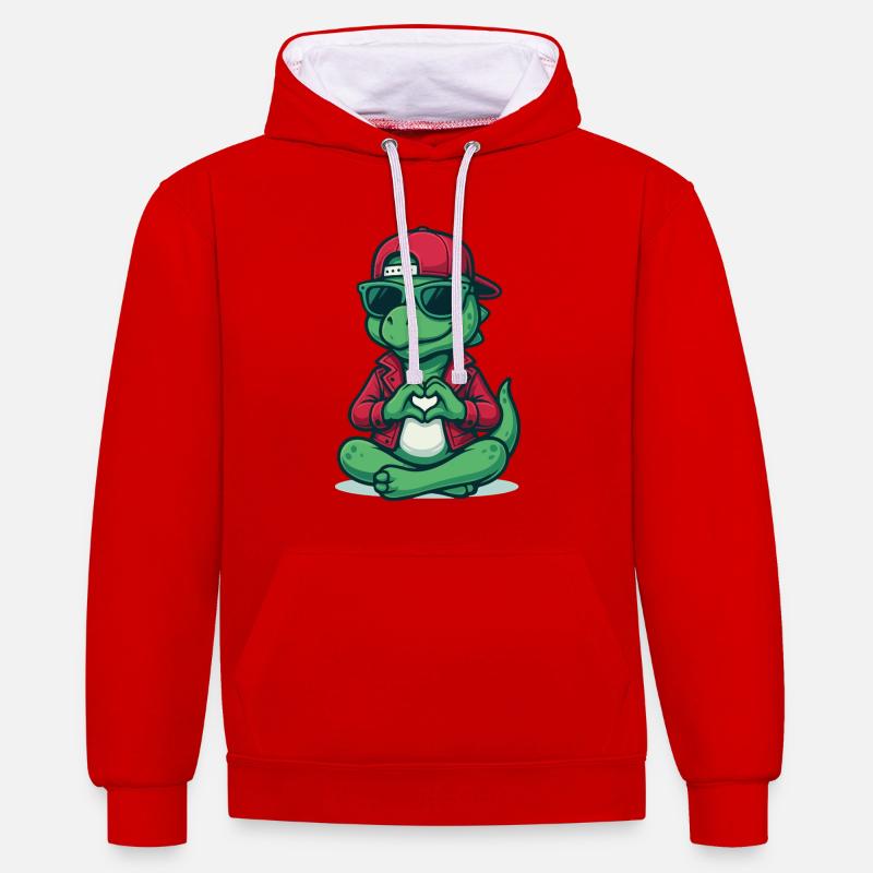 Vibrations de cœur de dinosaure - Sweat à capuche contrasté - rouge/blanc