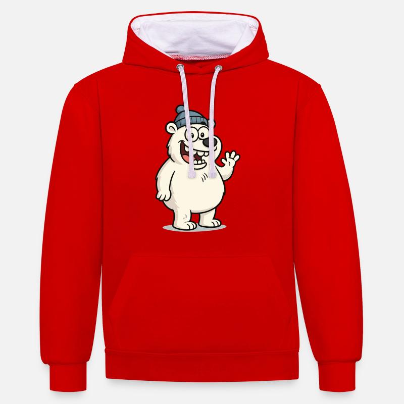 Ours mignon avec un chapeau - Sweat à capuche contrasté - rouge/blanc