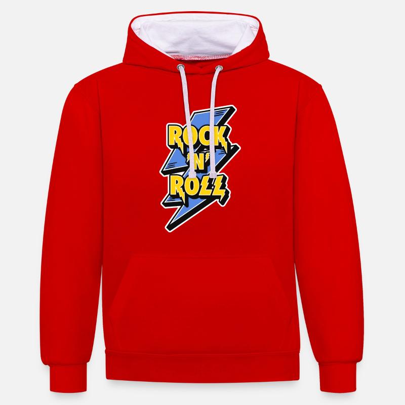 Rock 'N' Roll Lightning Bolt - Kontrast-Hoodie - Rot/Weiß
