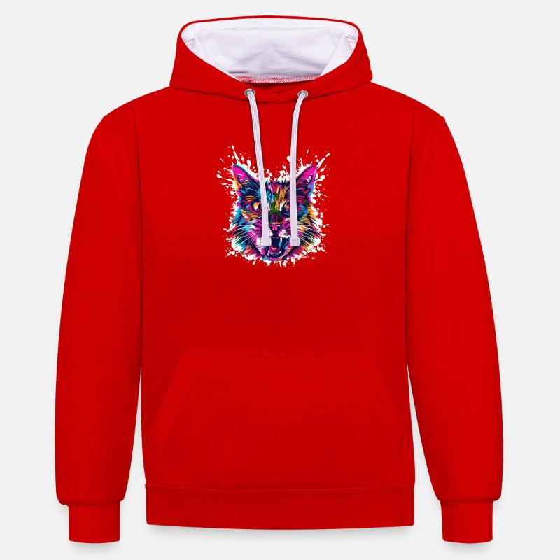 Graffiti d’art de chats - Sweat à capuche contrasté - rouge/blanc