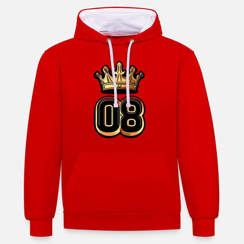 Couronne à 8 chiffres - Sweat à capuche contrasté - rouge/blanc