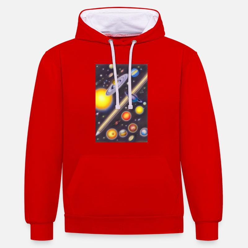 Espace et planètes - Sweat à capuche contrasté - rouge/blanc