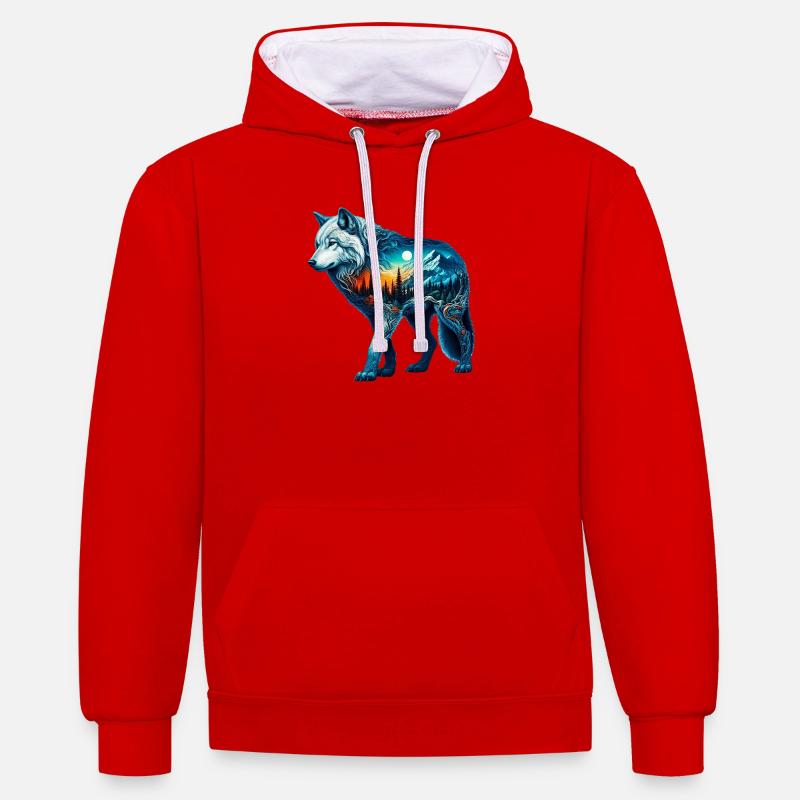 Loup - Sweat à capuche contrasté - rouge/blanc