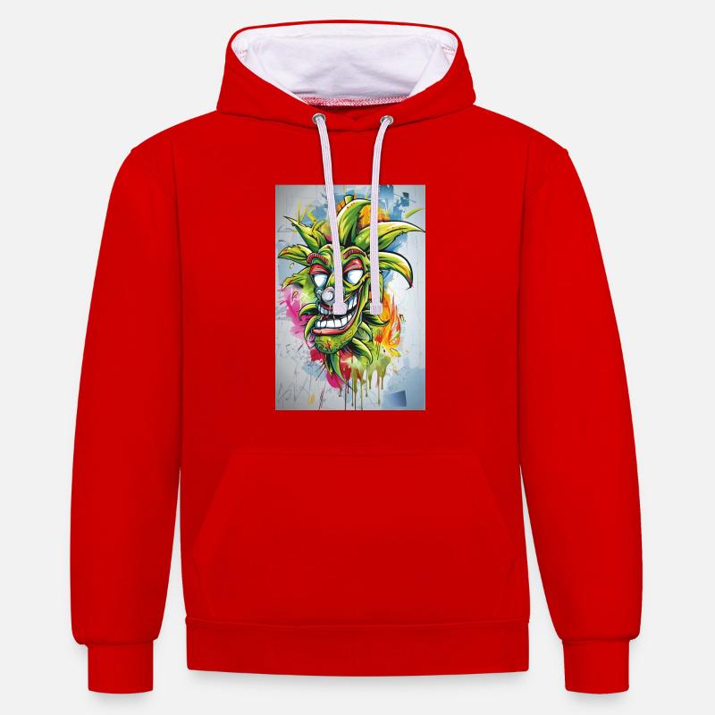 Graffiti Bouffon Ananas - Sweat à capuche contrasté - rouge/blanc